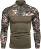 Men's Casual Camouflage T-Shirts Splicing Craft Slim Fit Shirts Zipper Neckline Long Sleeve T-Shirts