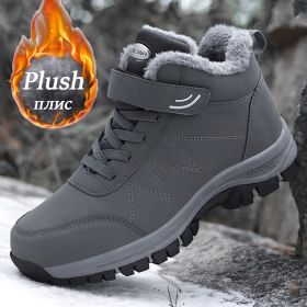 Winter Men Boots Plush Leather Waterproof Sneakers Climbing Hunting Shoes Unisex Lace-up Outdoor Warm Hiking Boot Man (Color: MX2916 Dark Gray)