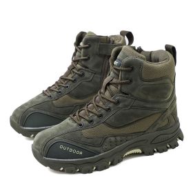 Tactical Military Combat Boots Men Genuine Leather Army Hunting Trekking Camping Mountaineering Winter Work Shoes (Color: Army Green)