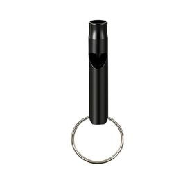 1pc Aluminum Whistle With Keychain; Sturdy Lightweight Whistle; For Signal Alarm; Outdoor Camping; Hiking Accessories (Color: Black)