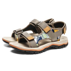 Men Fashion Sandals 2022 Summer Man Beach Sandals Moutain Hiking Sandals Plus Size 47 Outdoor Casual Shoes Non-slip Aqua Shoes (Color: khaki)