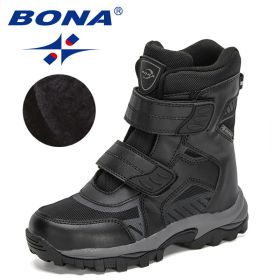 BONA 2022 New Designers Snow Boots For Boys High Top Sneakers For Girls Winter Hiking Sport Shoes Fashion Ankle Boots Children (Color: Black silver gray)