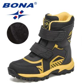 BONA 2022 New Designers Snow Boots For Boys High Top Sneakers For Girls Winter Hiking Sport Shoes Fashion Ankle Boots Children (Color: Charcoal grey yellow)