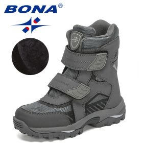 BONA 2022 New Designers Snow Boots For Boys High Top Sneakers For Girls Winter Hiking Sport Shoes Fashion Ankle Boots Children (Color: Dark grey S gray)