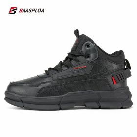 Baasploa Winter Men Cotton Shoes Leather Comfortable Hiking Shoes Waterproof Warm Outdoor Sneakers Non-Slip Wear-Resistant (Color: A05-114707-HH)