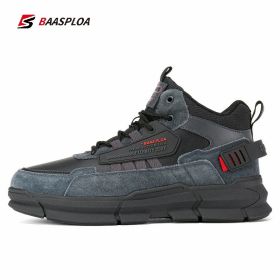 Baasploa Winter Men Cotton Shoes Leather Comfortable Hiking Shoes Waterproof Warm Outdoor Sneakers Non-Slip Wear-Resistant (Color: A05-114707-HU)