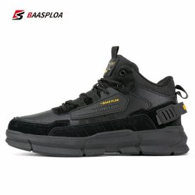 Baasploa Winter Men Cotton Shoes Leather Comfortable Hiking Shoes Waterproof Warm Outdoor Sneakers Non-Slip Wear-Resistant (Color: A05-114707-HA)