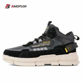 Baasploa Winter Men Cotton Shoes Leather Comfortable Hiking Shoes Waterproof Warm Outdoor Sneakers Non-Slip Wear-Resistant (Color: A05-114707-SH)