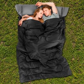 2 Person Waterproof Sleeping Bag with 2 Pillows (Color: Black)