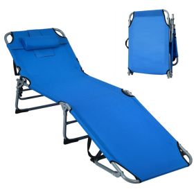 Folding Chaise Lounge Chair Bed Adjustable Outdoor Patio Beach (Color: Blue)