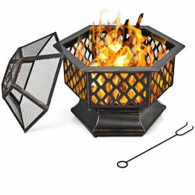 Outddor Patio Garden Beach Camping Bonfire Party Fire Pit With BBQ Grill (Color: Black)