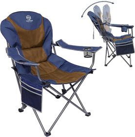 Outdoor Reclining Camping Chair 3 Position Folding Lawn Chair Supports 350 lbs (Color: Blue & Brown)