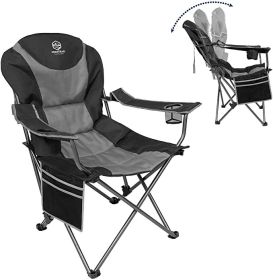 Outdoor Reclining Camping Chair 3 Position Folding Lawn Chair Supports 350 lbs (Color: Black & Grey)