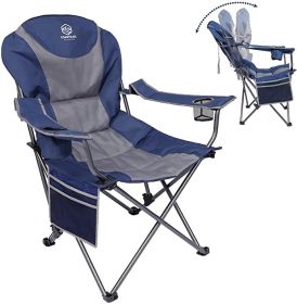 Outdoor Reclining Camping Chair 3 Position Folding Lawn Chair Supports 350 lbs (Color: Blue & Grey)