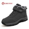 Winter Men Boots Plush Leather Waterproof Sneakers Climbing Hunting Shoes Unisex Lace-up Outdoor Warm Hiking Boot Man